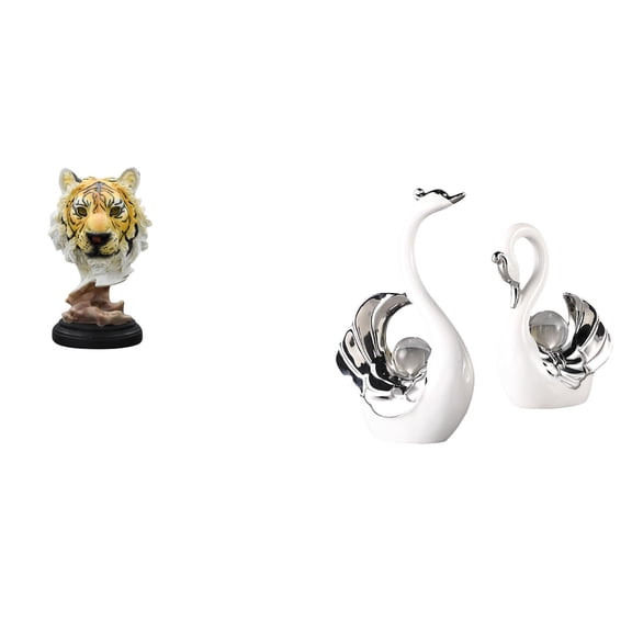 Tiger Head Sculpture Swan Figurine Modern Animal Statue Resin Ceramic Craft for Dining Room Entrance Tabletop Display