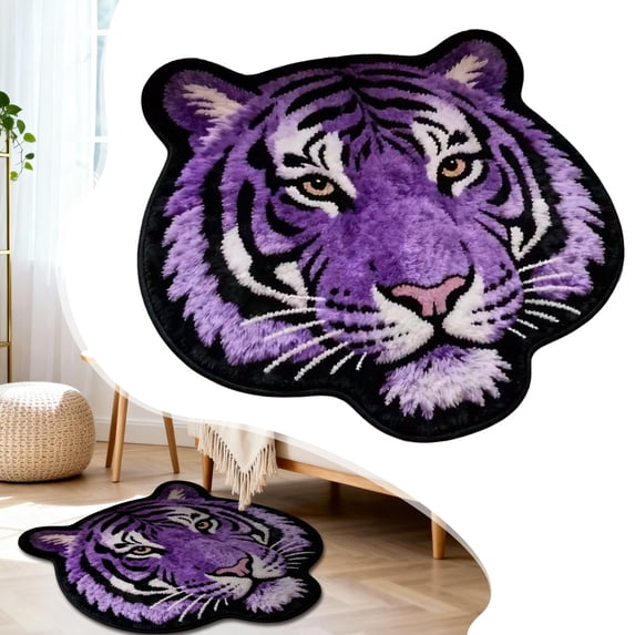 Tiger Head Shaped Soft Plush Area Rug, Non Slip Decorative Carpet for Bedroom Living Room Home Decor, 23.6 Inch, 1 Rug