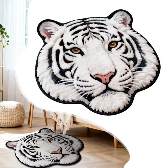 Tiger Head Shaped Soft Plush Area Rug, Non Slip Decorative Carpet for Bedroom Living Room Home Decor, 23.6 Inch, 1 Rug