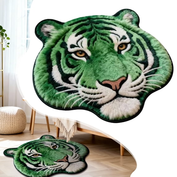 Tiger Head Shaped Soft Plush Area Rug, Non Slip Decorative Carpet for Bedroom Living Room Home Decor, 23.6 Inch, 1 Rug