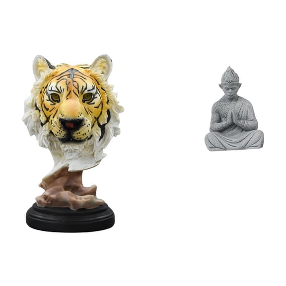 Tiger Head Statue Monkey Buddha Sculpture Tabletop Meditating Resin Home Office Living Room Decor