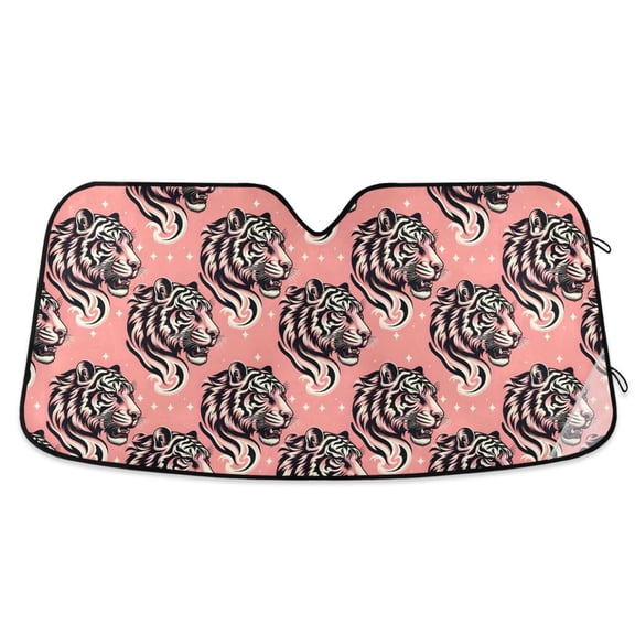 Tiger Head and Star Car Windshield Sun Shade Foldable Car Front Window Visor Heat and UV Protection 53x23.5