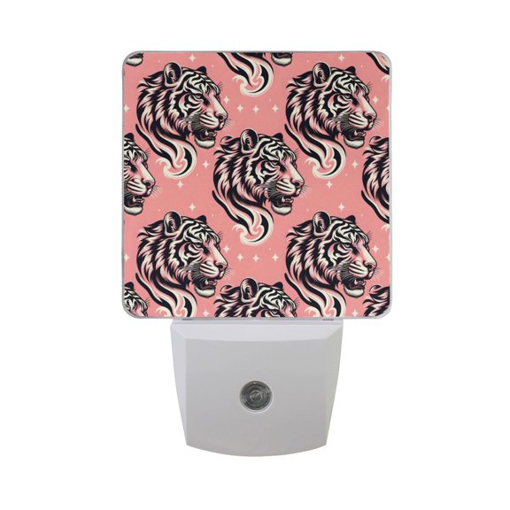 Tiger Head and Star Night Light 2 Pack LED Nightlight Plug into Wall Dusk to Dawn Sensor Soft White