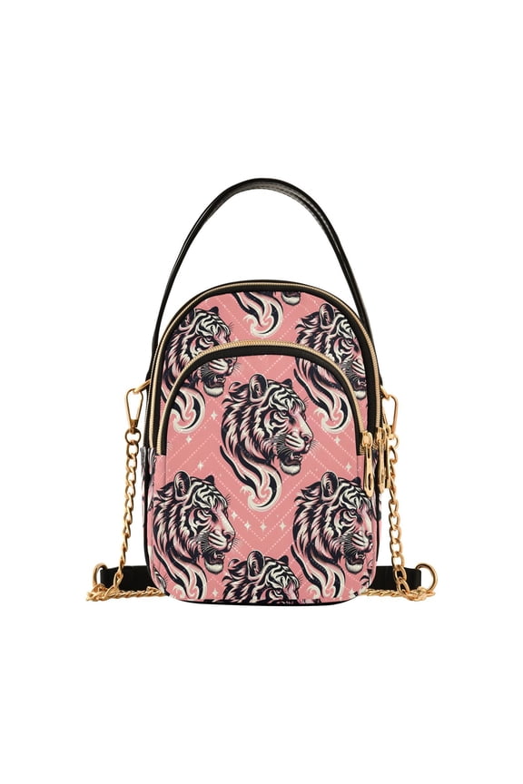Tiger Head on Pink Women Quilting Handbags Shoulder Bag Cross Body Bag with Crossbody Strap Hobo Bags Chain Strap