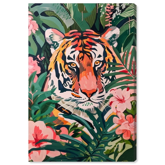 Tiger Hidden In Tropics Tropical Jungle Animals Canvas Wall Art by Art Remedy, Gallery Wrapped, 16"x24"