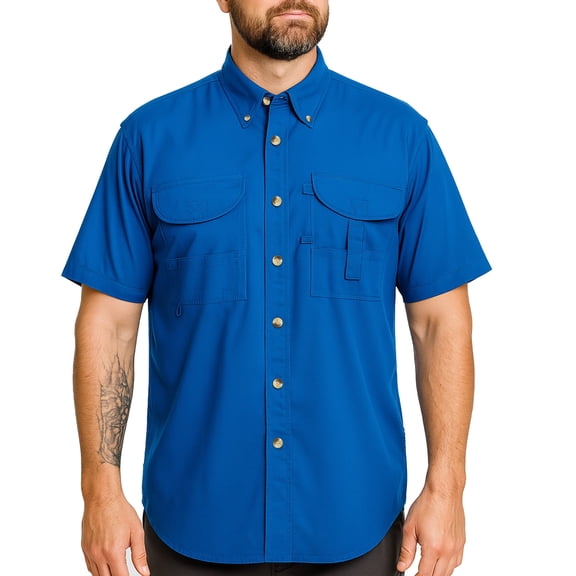 Tiger Hill Men's Casual Button Down Collared Short Sleeve Fishing Shirt