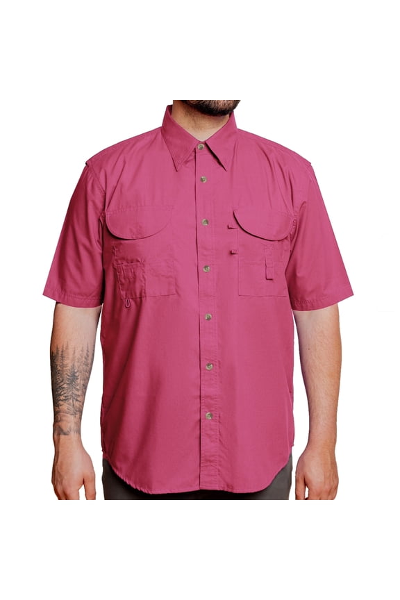 Men's Casual Button Down Collared Short Sleeve Fishing Shirt