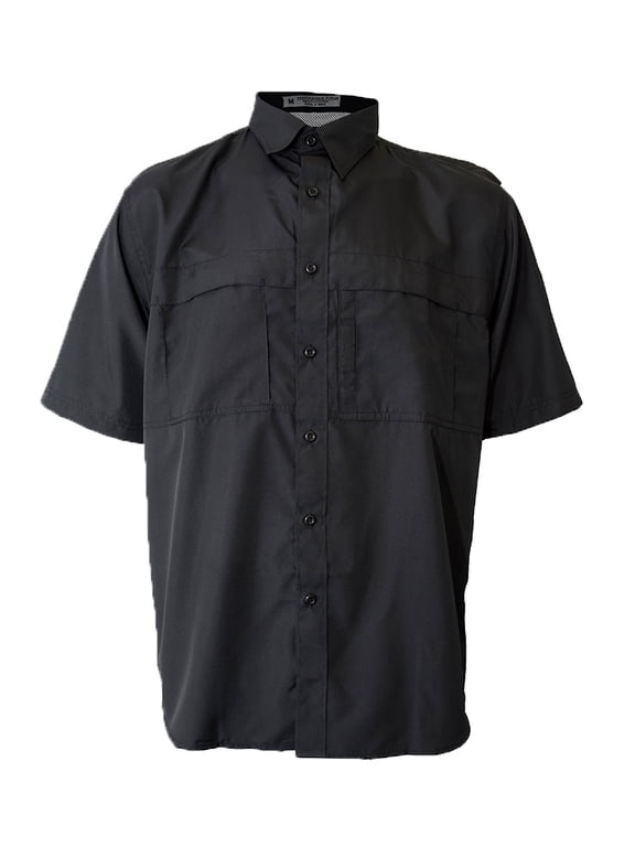 Men's Pescador Polyester Fishing Shirt Short Sleeves-Black XS