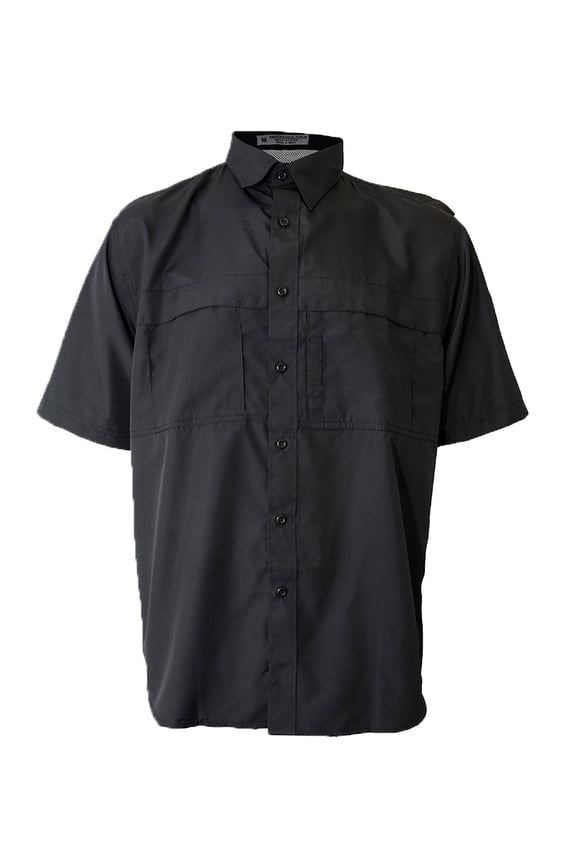 Men's Pescador Polyester Fishing Shirt Short Sleeves-Black XS