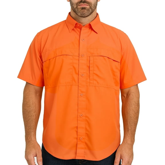 Tiger Hill Men's Pescador Polyester Fishing Shirt Short Sleeves-Blaze Orange 7XL