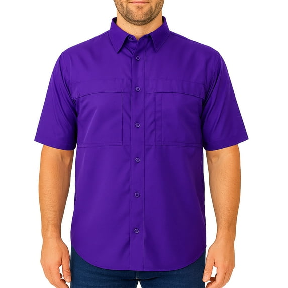 Tiger Hill Men's Pescador Polyester Fishing Shirt Short Sleeves-Purple 2XL