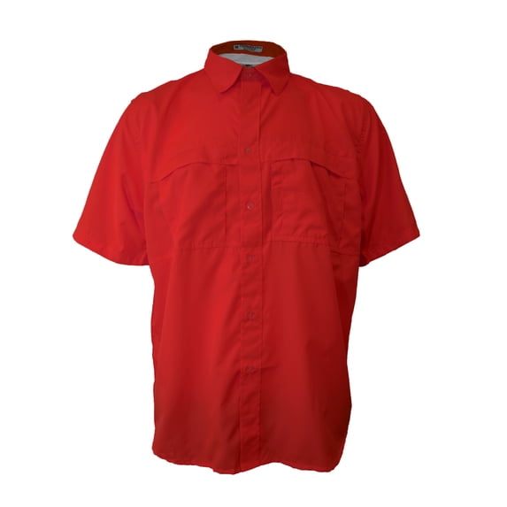 Tiger Hill Men's Pescador Polyester Fishing Shirt Short Sleeves-Red LG