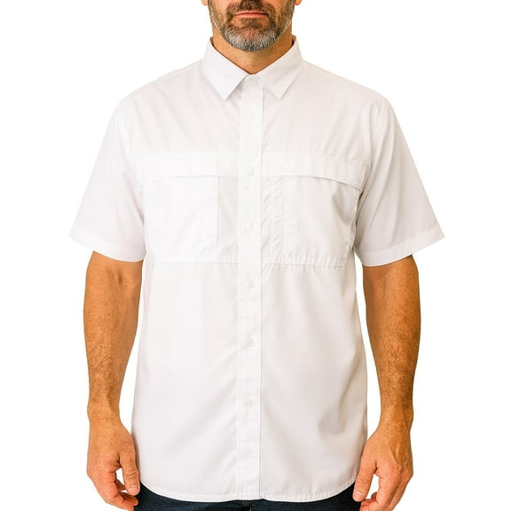 Tiger Hill Men's Pescador Polyester Fishing Shirt Short Sleeves-White LG