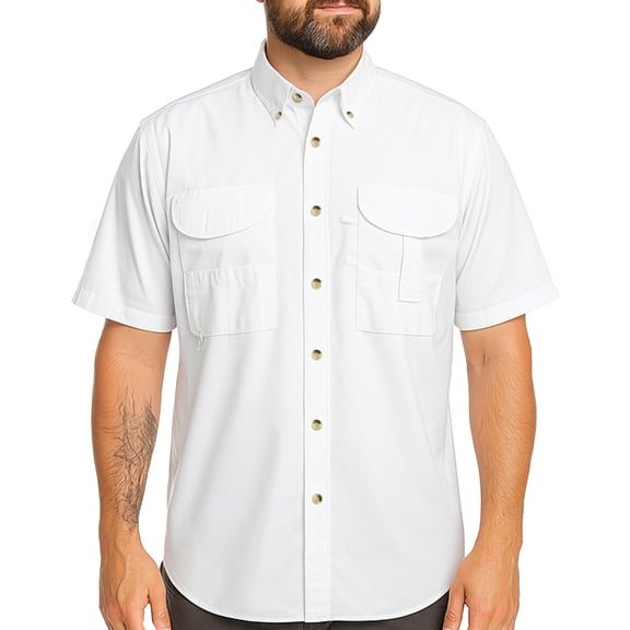Tiger Hill Men's Tall Casual Button Down Collared Short Sleeve Fishing Shir
