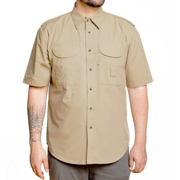 Tiger Hill Men's Tall Casual Button Down Collared Short Sleeve Fishing Shirt
