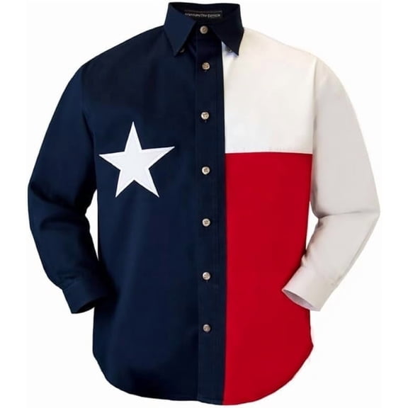 Texas Flag Lone Star Twill Shirt Men Long Sleeves Button Down 100% Cotton, Soft, Breathable, Full Cut, Casual