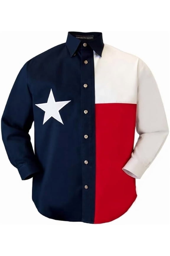 Texas Flag Lone Star Twill Shirt Men Long Sleeves Button Down 100% Cotton, Soft, Breathable, Full Cut, Casual