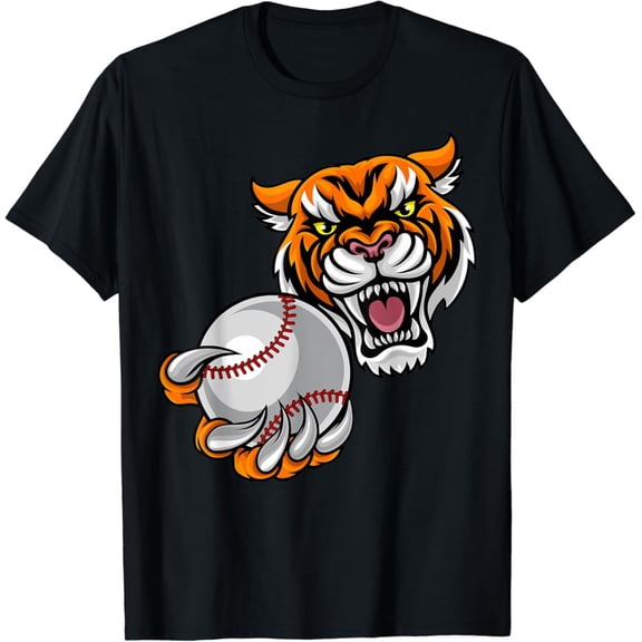 Tiger Holding Baseball Ball Mascot Sport Graphic T-Shirt