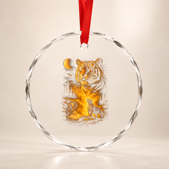Tiger Howling To The Moon Meme 90S Animal Print Graphic Glass Ornament