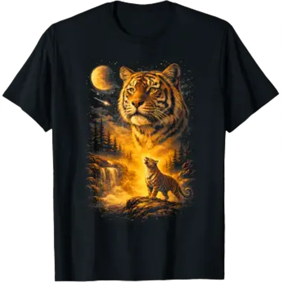 Tiger Howling To The Moon Meme 90S Animal Print Graphic T-Shirt