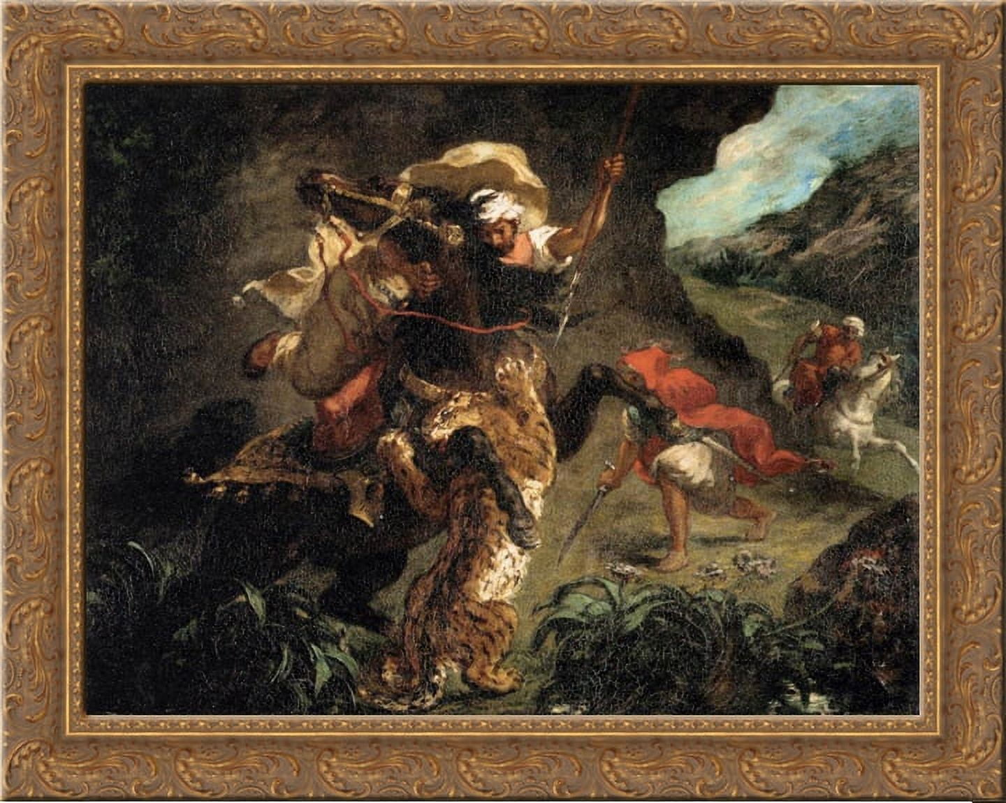 Tiger Hunt 24x20 Gold Ornate Wood Framed Canvas Art by Eugene Delacroix ...