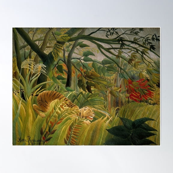 Tiger In A Tropical Storm (Surprised!) - Henri Rousseau Poster Wall Art, Modern Wall Decor For Living Room Bedroom, 24x36 UNFRAMED