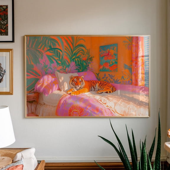 Tiger In Bed Dopamine Maximalist Preppy Style Poster Unframed Paper Print
