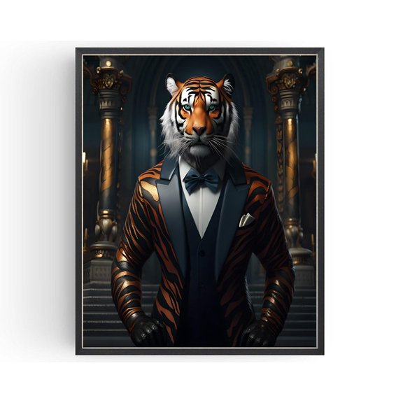 Tiger In Suit Art Print Funny Animal Portrait, Man Cave Decor Poster, Poster Only