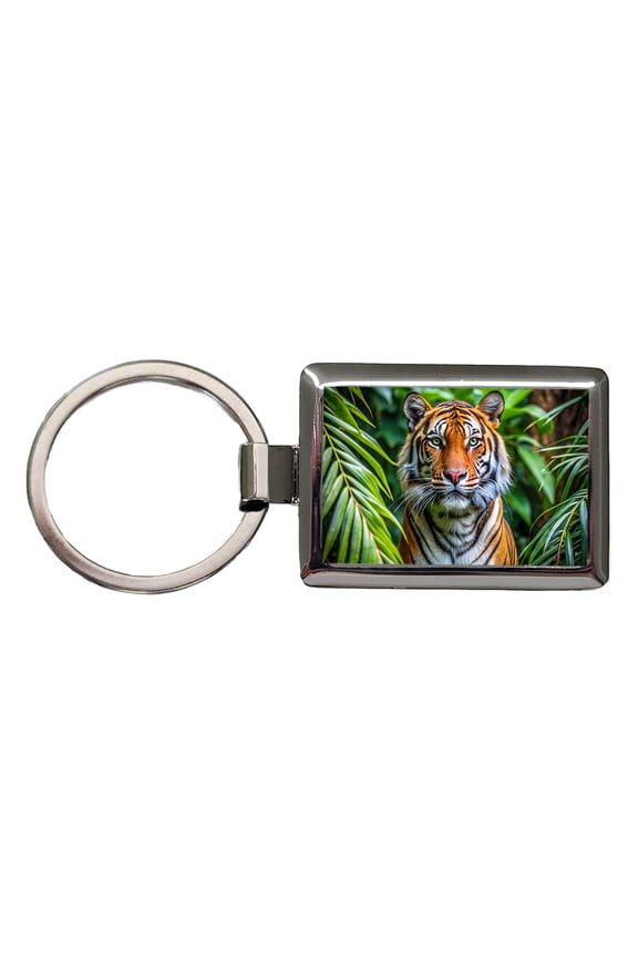 Tiger In The Jungle Metal Rectangle Keychain
