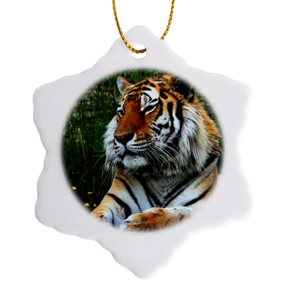 3drose, Tiger in the Nature, 3 inch Snowflake Porcelain Ornament