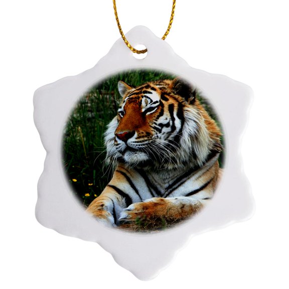 3drose, Tiger in the Nature, 3 inch Snowflake Porcelain Ornament