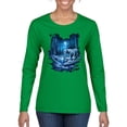 thumbnail image 1 of Tiger In The Snowy Night Animal Lover Womens Graphic Long Sleeve T-Shirt, Kelly, X-Large, 1 of 3
