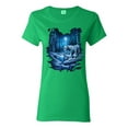 thumbnail image 1 of Tiger In The Snowy Night Animal Lover Womens Graphic T-Shirt, Kelly, Small, 1 of 3