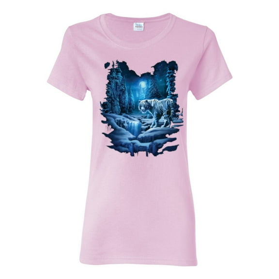 Tiger In The Snowy Night Animal Lover Womens Graphic T-Shirt, Light Pink, 3XL