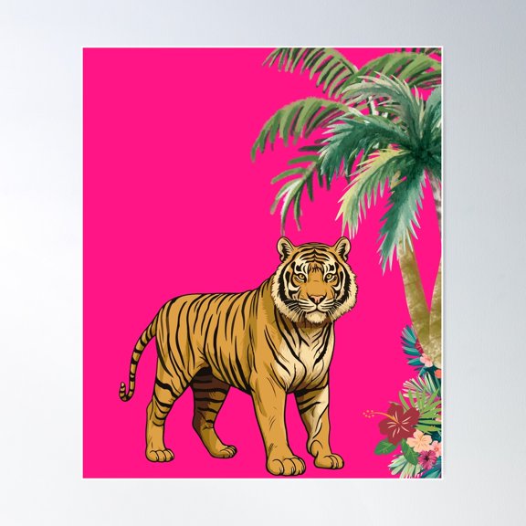 Tiger In The Tropics (Maximalist Animal Print) Poster Wall Art, Modern Wall Decor For Living Room Bedroom, 8x12 UNFRAMED