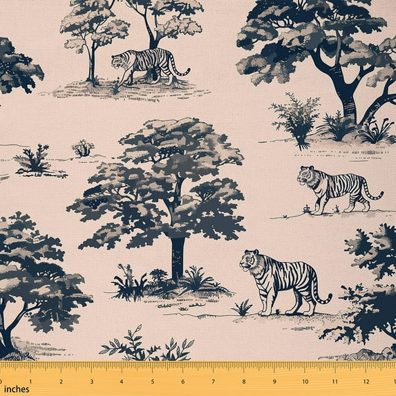 Tiger Indoor Outdoor Fabric,Safari Tiger Decorative Fabric,Pine Trees Fabric By The Yard,Jungle Animal Material By The Yard,Woodland Wildlife Upholstery Fabric,Waterproof,Art,10 Yards