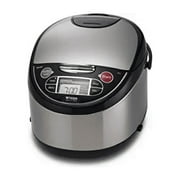 Tiger JAX-T18U-K 10-Cup Uncooked Micom Rice Cooker with Food Steamer & Slow Cooker, Stainless Steel Black