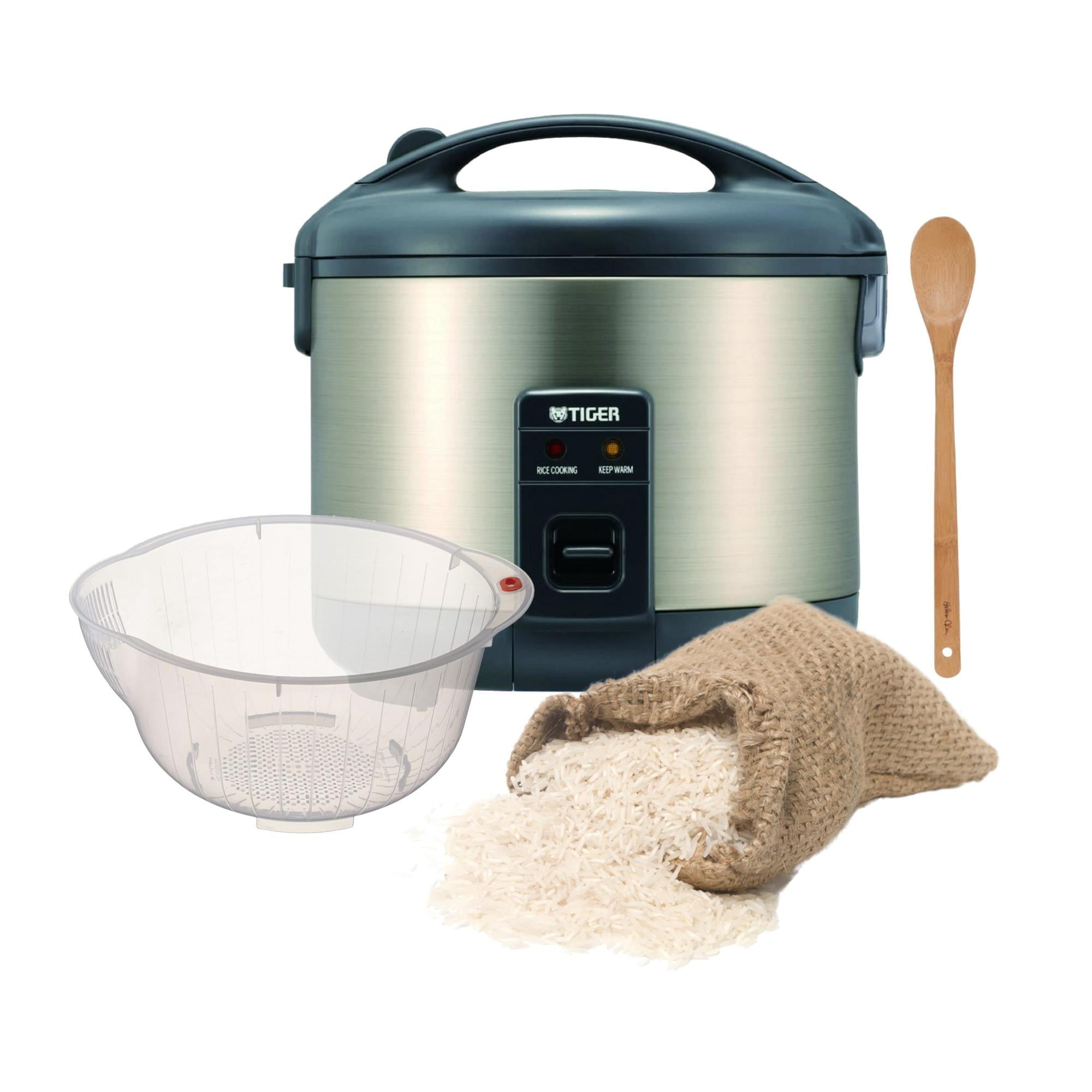 Tiger JNP-S10U 5.5 Cup Capacity White Rice Cooker with Spatula and Measuring Cup with Bowl and Spoon