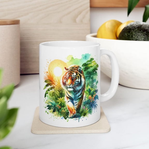 Tiger Jungle Ceramic Coffee Mug Exotic Wild Lover Gift.