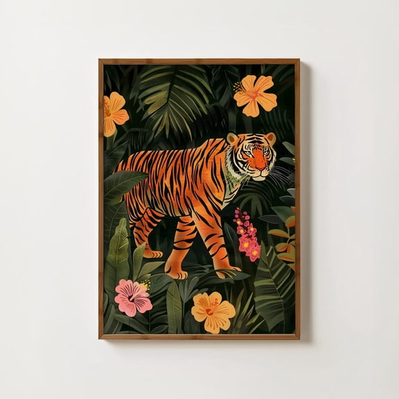 Tiger In The Jungle Print Tiger Tiger Drawing Tiger Lover Big Cat Art Jungle Print Maximalist Wall Art Boho Tiger Illustration Home Decor #1236, Unframed Poster Size 8x12