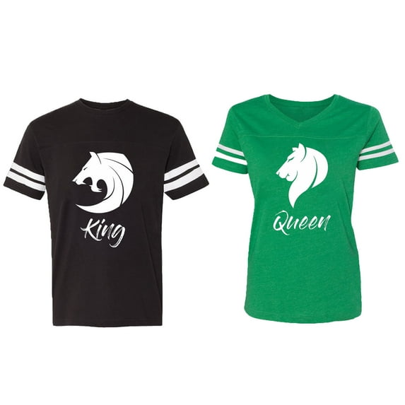 Tiger King Queen Matching Couple Cotton Jerseys (Men Black / Women Green) (Men L / Women XL)