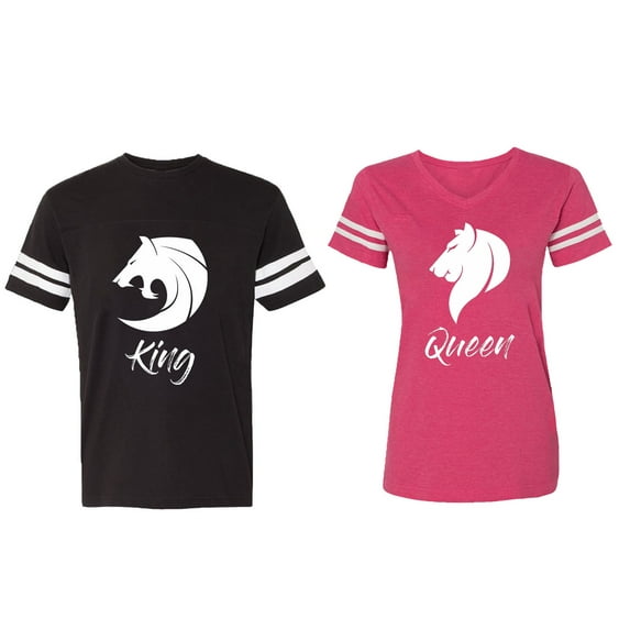Tiger King Queen Matching Couple Cotton Jerseys (Men Black / Women Pink) (Men L / Women M)