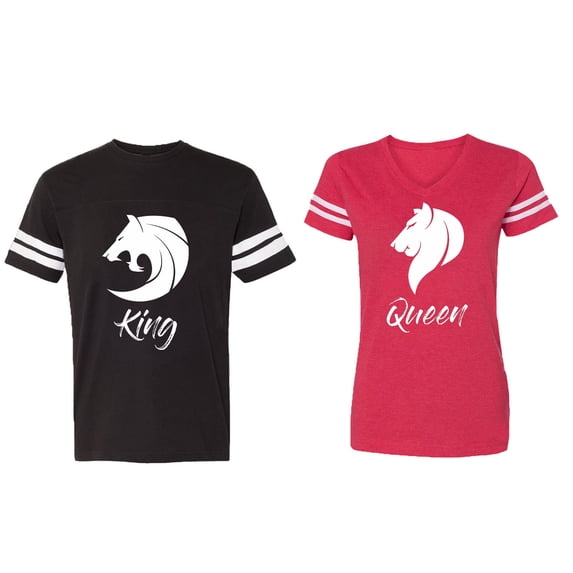 Tiger King Queen Matching Couple Cotton Jerseys (Men Black / Women Red) (Men XL / Women L)