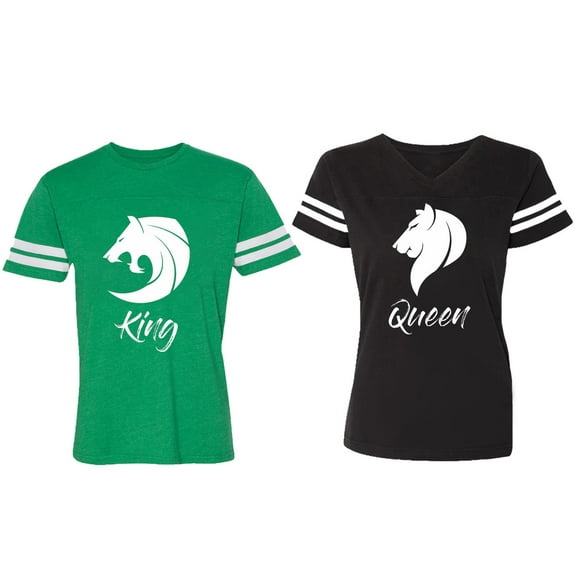 Tiger King Queen Matching Couple Cotton Jerseys (Men Green / Women Black) (Men S / Women S)