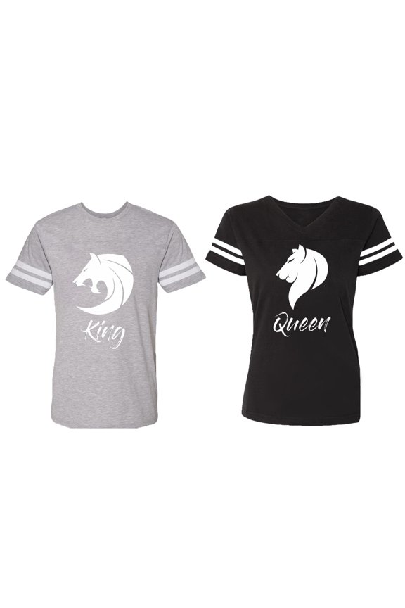 Tiger King Queen Matching Couple Cotton Jerseys (Men Heather / Women Black) (Men S / Women S)