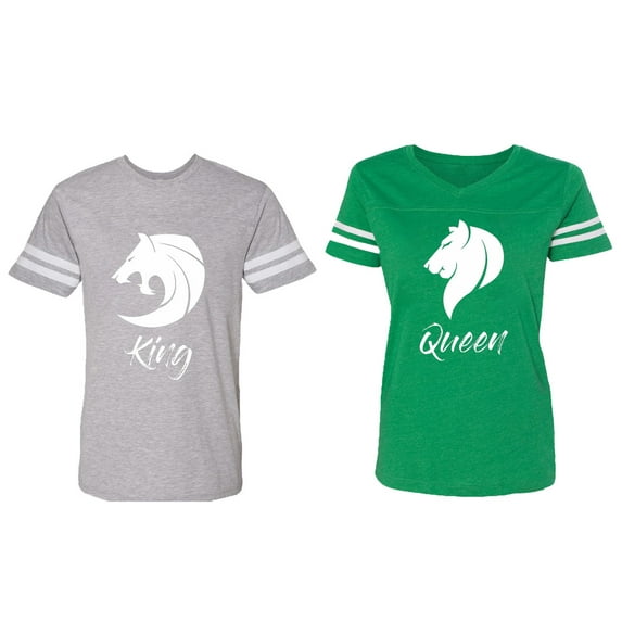 Tiger King Queen Matching Couple Cotton Jerseys (Men Heather / Women Green) (Men XXL / Women XL)