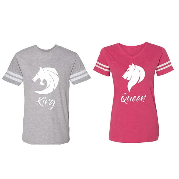 Tiger King Queen Matching Couple Cotton Jerseys (Men Heather / Women Pink) (Men XXL / Women M)