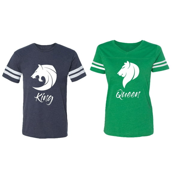 Tiger King Queen Matching Couple Cotton Jerseys (Men Navy / Women Green) (Men M / Women XL)
