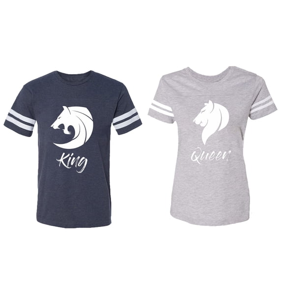 Tiger King Queen Matching Couple Cotton Jerseys (Men Navy / Women Heather) (Men L / Women XL)