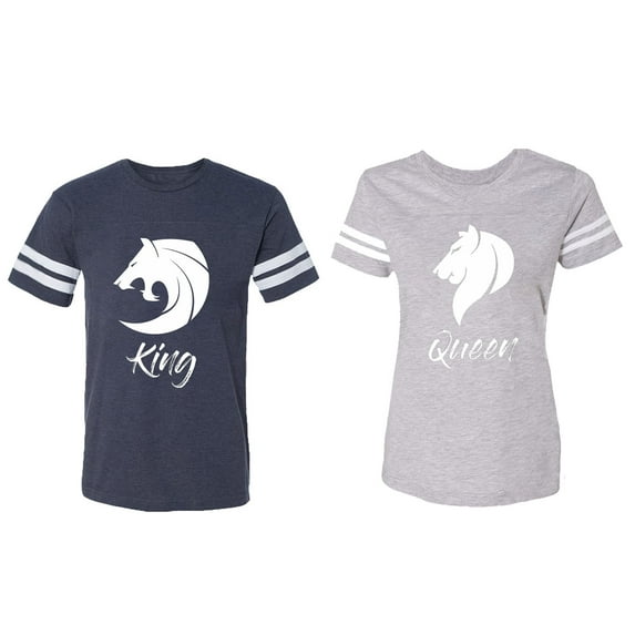 Tiger King Queen Matching Couple Cotton Jerseys (Men Navy / Women Heather) (Men XXL / Women XXL)